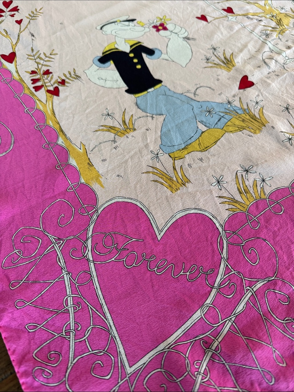 VTG 2001 Moschino Pink Silk Scarf Popeye Olive Oyl In Love We Trust - Picture 4 of 12